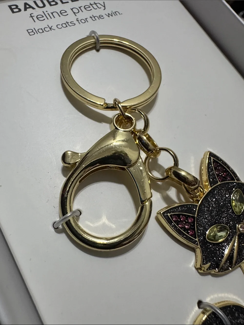 BaubleBar Black Cat Keyring with Gold Hardware